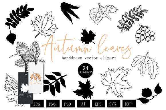 Autumn Leaves Botanical Lineart for Handmade Creations