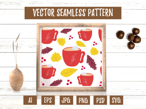Cup with Latte and Fall Seamless Pattern: A Graphic Design Asset for Seasonal Content