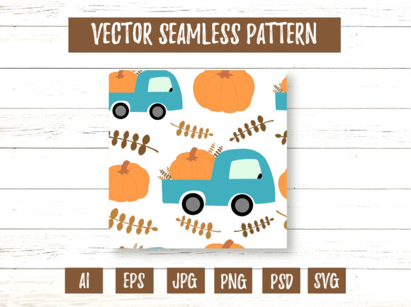 Farm Car Truck with Pumpkin Pattern - A Cozy Graphic Illustration