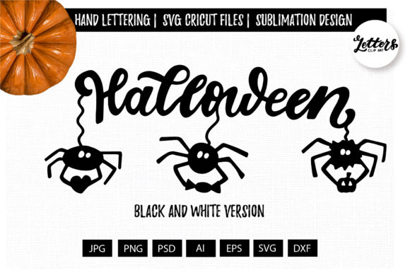 Halloween Phrase with Black Spiders Graphics