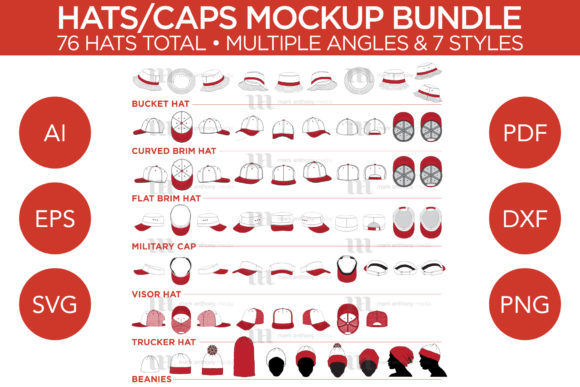 Hats Caps Bundle - Vector Mockup Templat for Graphics and Caps Amp