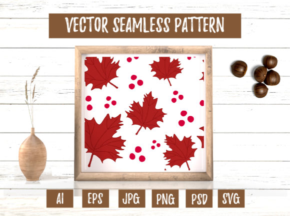 Red Maple Leaves Berry Seamless Pattern for Branding