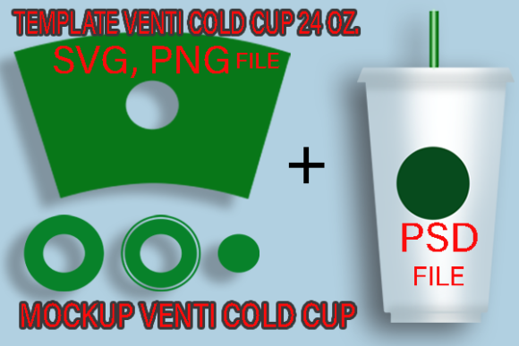 Template Mockup Venti Clod Cup 24 Oz. Graphics for Coffee Cups